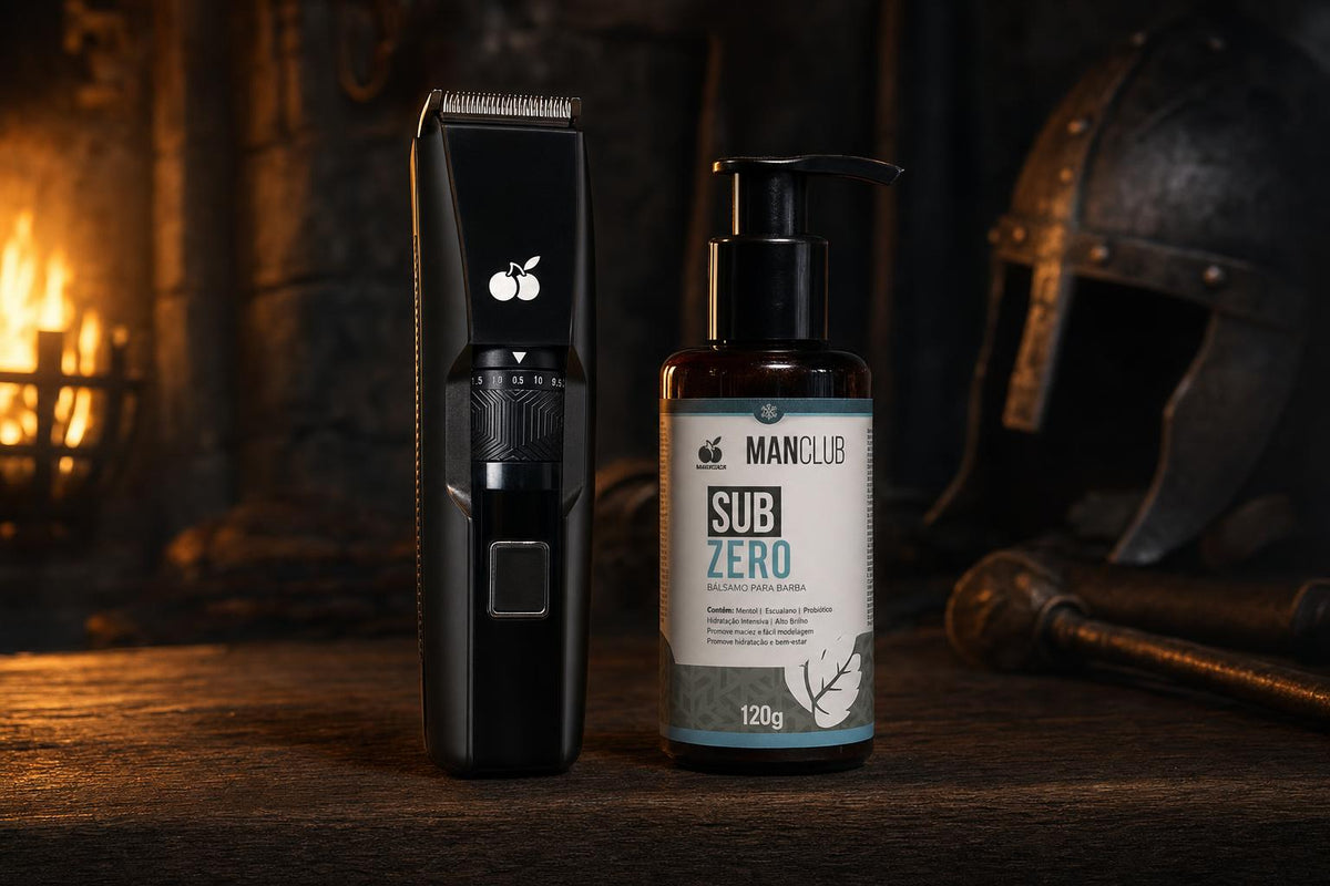 Barba espartana: O Escultor 2.0 e Balm SubZero da ManClub em cenário dramático