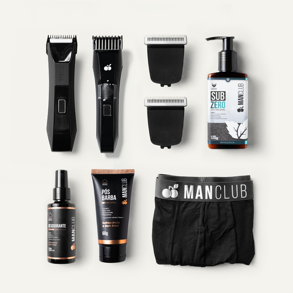 Kit Platinum 2.0 - O Desmatador 2.0 +1 O Escultor 2.0 +1 Desodorante das joias  +1 Pós barba das joias +1 Balm Sub Zero +1 lâmina para o Desmatador +1 lâmina para o Escultor +1 Boxer ManClub de brinde - Imagem 1